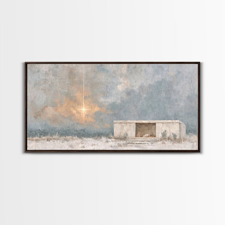 Dawn of Promise – Framed Canvas Print – Christian Art Canvas – Christian Christmas Art – Christmas Wall Art – Christian Art Print – Modern