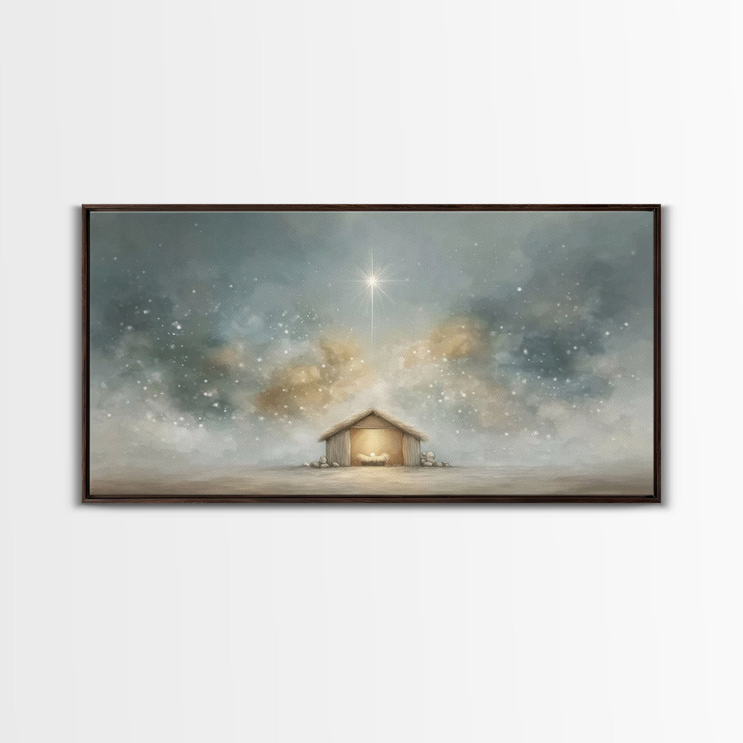 Manger Glory – Framed Canvas Print – Christmas Canvas Wall Art – Christian Christmas Art – Christian Art Print – Christian Wall Art – Frame