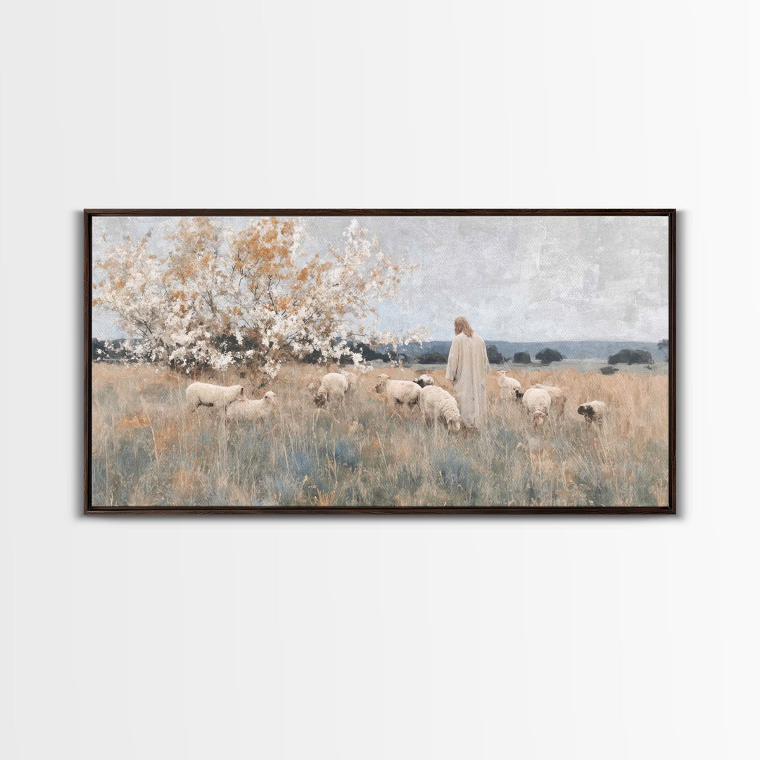 Quiet Shepherd Light, Framed Canvas Print, Christian Art Canvas, Jesus Painting, Christian Wall Art, Christmas Art Prints