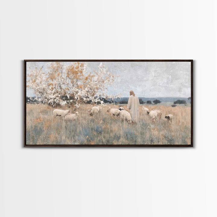 Quiet Shepherd Light, Framed Canvas Print, Christian Art Canvas, Jesus Painting, Christian Wall Art, Christmas Art Prints
