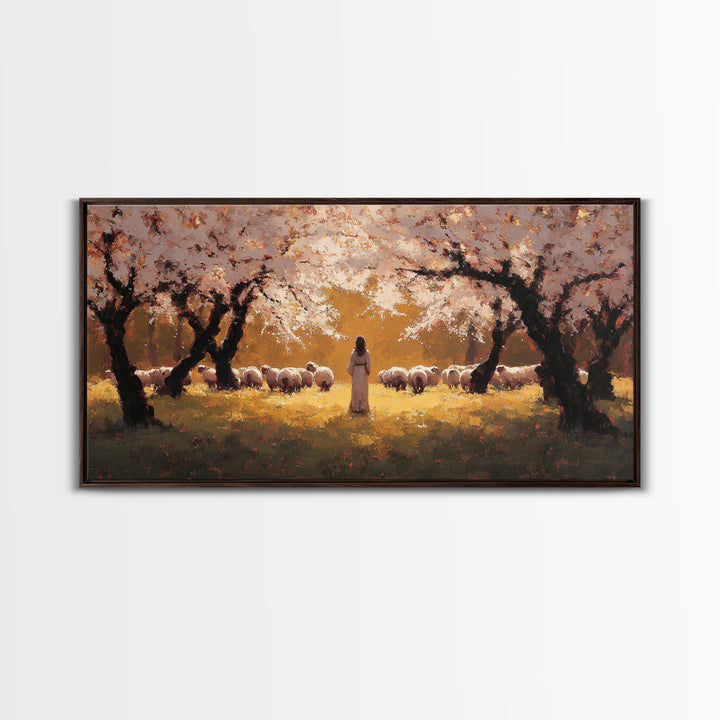Golden Orchard Peace | Framed Canvas Print | Christian Art | Jesus Painting | Christian Christmas Art | Christian Wall Art