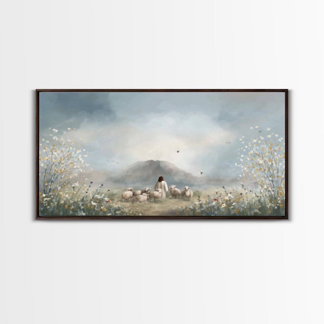 Heavenly Field Stillness, Framed Canvas Print, Christian Christmas Art, Jesus Painting, Christian Wall Art, Art Canvas
