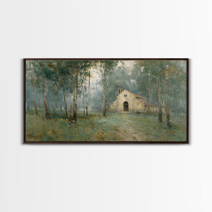 Woodland Chapel Stillness | Framed Canvas Print | Christian Art | Christian Wall Art | Christian Painting | Christian Art Canvas | Christia