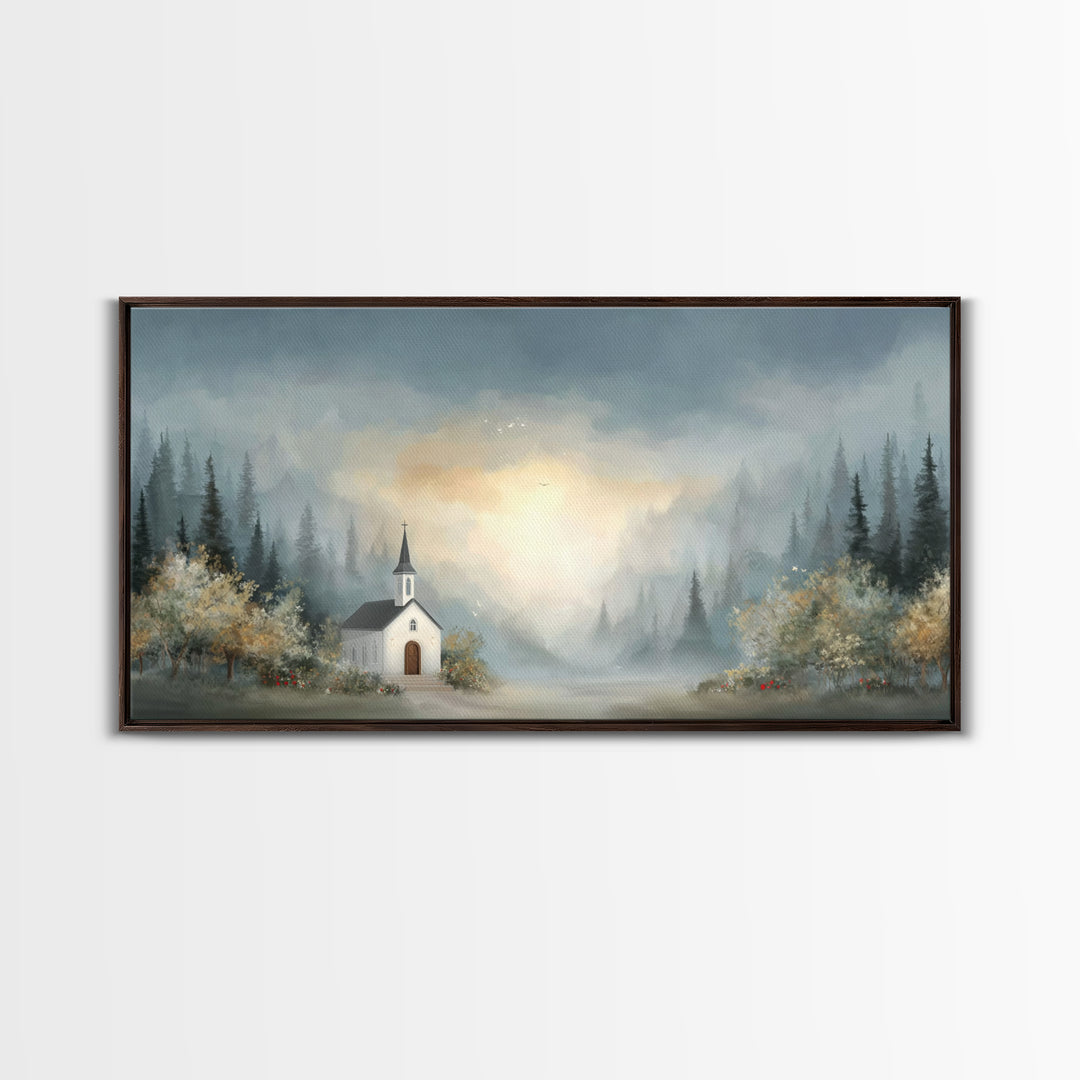 Dawn Chapel Peace – Framed Canvas Print – Christian Art – Christian Wall Art – Christian Art Canvas – Christian Gift – Christian Painting