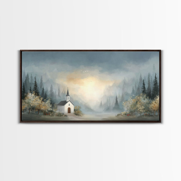 Dawn Chapel Peace – Framed Canvas Print – Christian Art – Christian Wall Art – Christian Art Canvas – Christian Gift – Christian Painting