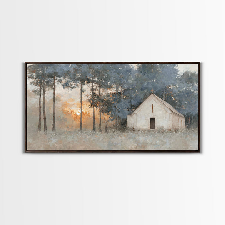 Misty Chapel Blessing, Framed Canvas Print, Christian Painting, Christian Art, Christian Wall Art, Christian Art Canvas, Christian Gift Ide