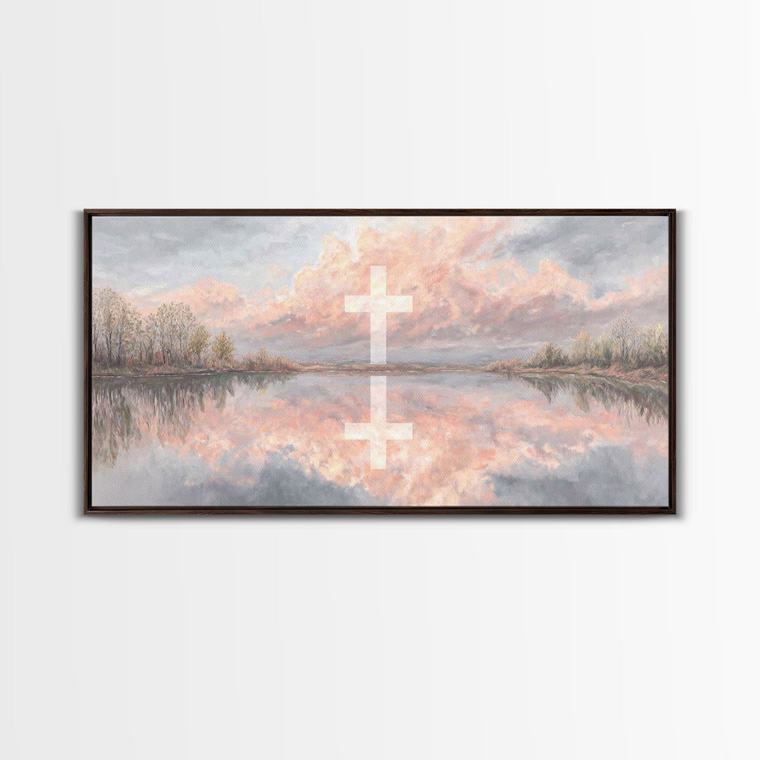Cross Of Evening, Framed Canvas Print, Christian Art, Christian Wall Art, Christian Painting, Christian Art Canvas, Christian Christmas Art