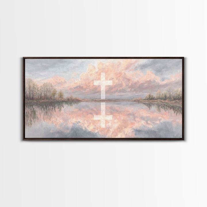 Cross Of Evening, Framed Canvas Print, Christian Art, Christian Wall Art, Christian Painting, Christian Art Canvas, Christian Christmas Art