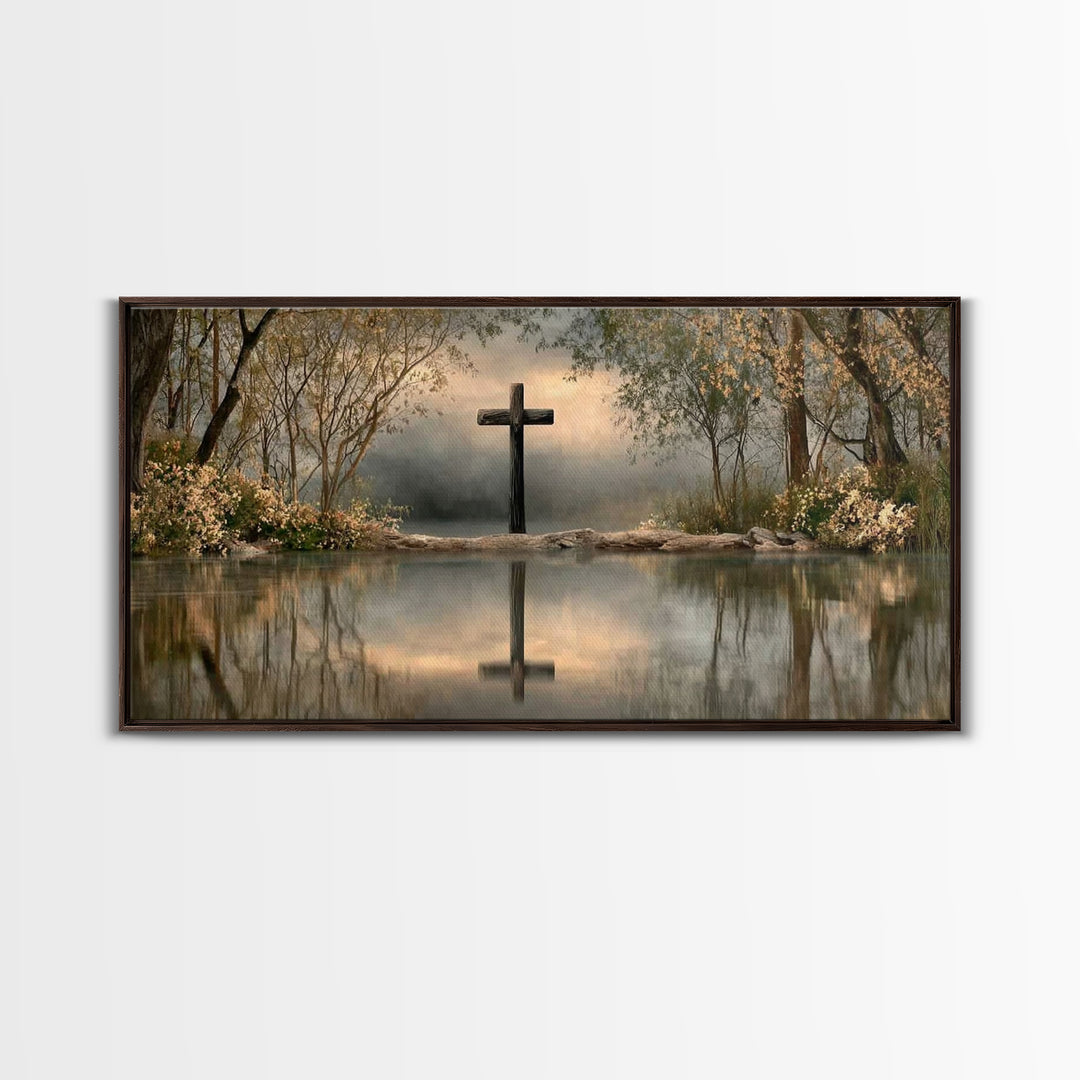Sacred Cross Shore | Framed Canvas Print | Christian Painting | Christian Art Canvas | Christian Wall Art | Christian Art | Christian Decor