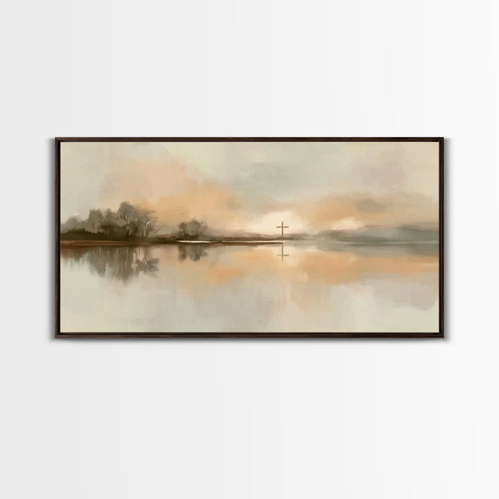 Soft Cross Horizon – Framed Canvas Print – Christian Art – Christian Art Canvas – Christian Wall Art – Christian Painting – Christian Gift