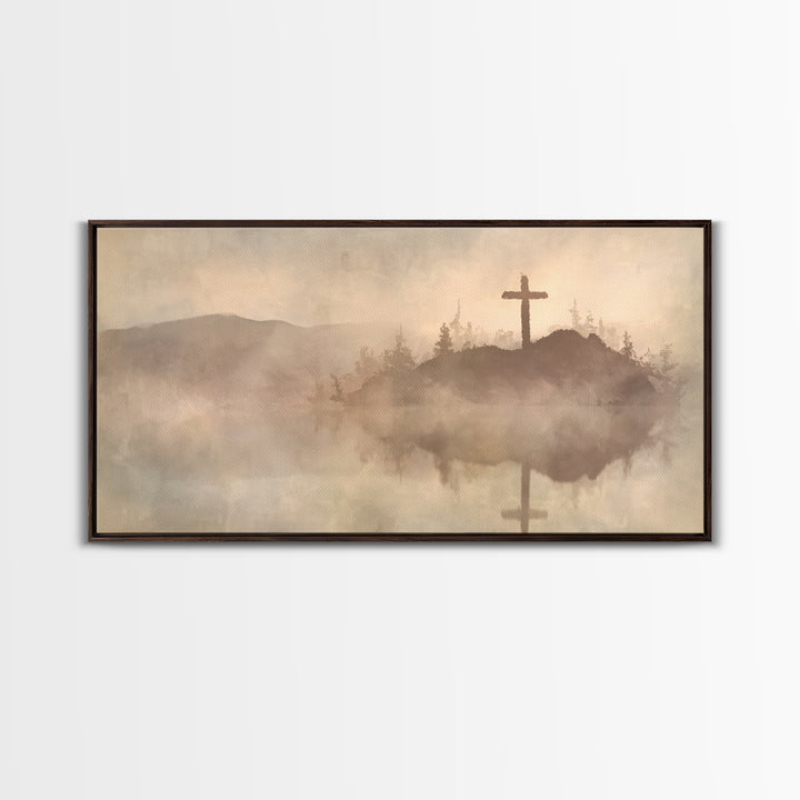 Hilltop Cross – Framed Canvas Print – Christian Wall Art – Christian Art Canvas – Jesus Painting – Christian Christmas Art – Christian Gift