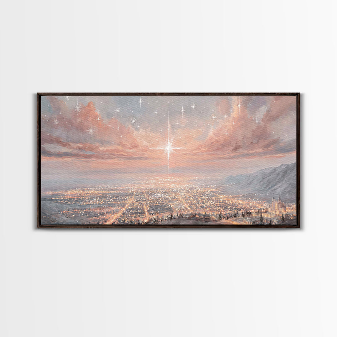 Celestial Dawn Light | Framed Canvas Print | Christian Christmas Art | Christian Art Prints | Christmas Wall Art | Christian Wall Art | Uni