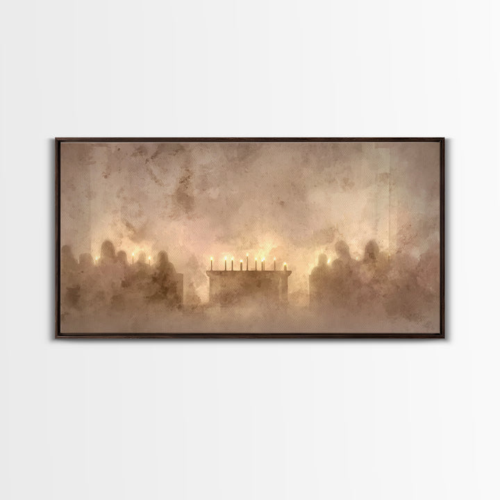 Candlelit Gathering – Framed Canvas Print – Christian Art Canvas – Christian Wall Art – Christmas Art – Jesus Christmas Art – Christian Gif