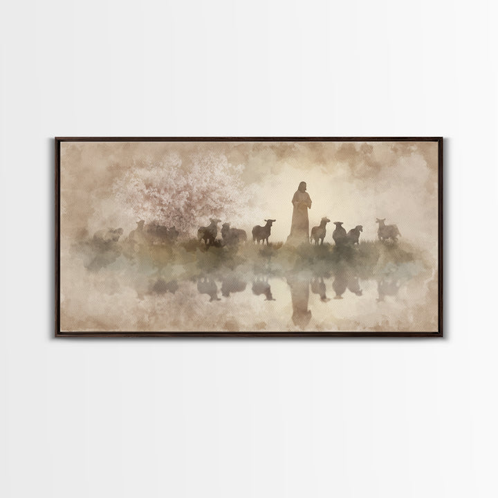 Guiding Shepherd – Framed Canvas Print – Christian Wall Art – Jesus Painting – Christian Art Canvas – Christian Christmas Art – Christian A