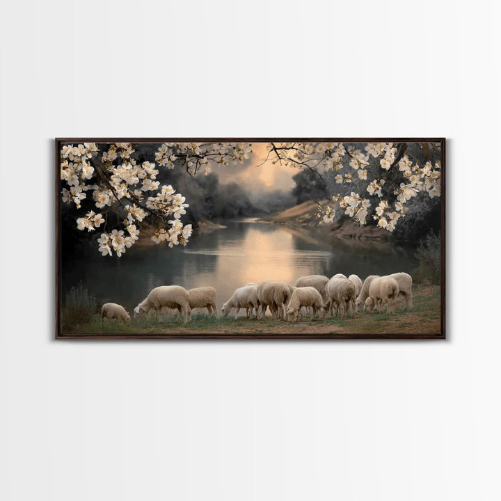 Springtime Flock – Framed Canvas Print – Christian Art Canvas – Christian Wall Art – Christian Decor For Home – Christian Painting – Christ