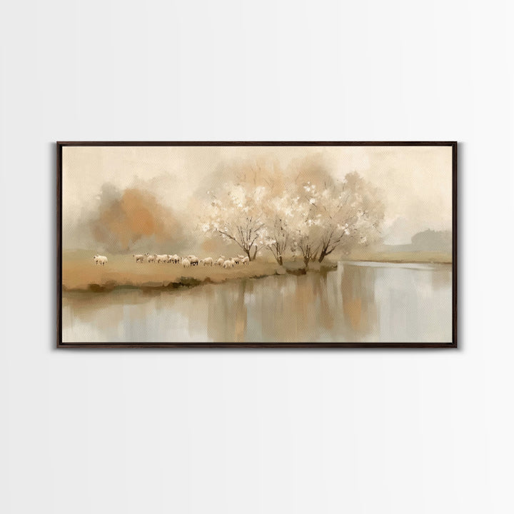 Riverside Peace – Framed Canvas Print – Christian Wall Art – Minimalist Christian Art – Christian Art Canvas – Christian Gift – Christian P