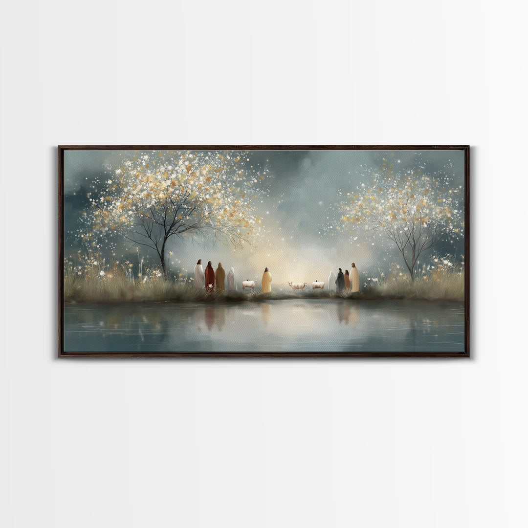 Starry Nativity – Framed Canvas Print – Christian Wall Art – Christian Art Canvas – Christian Christmas Art – Jesus Painting – Christian Ar
