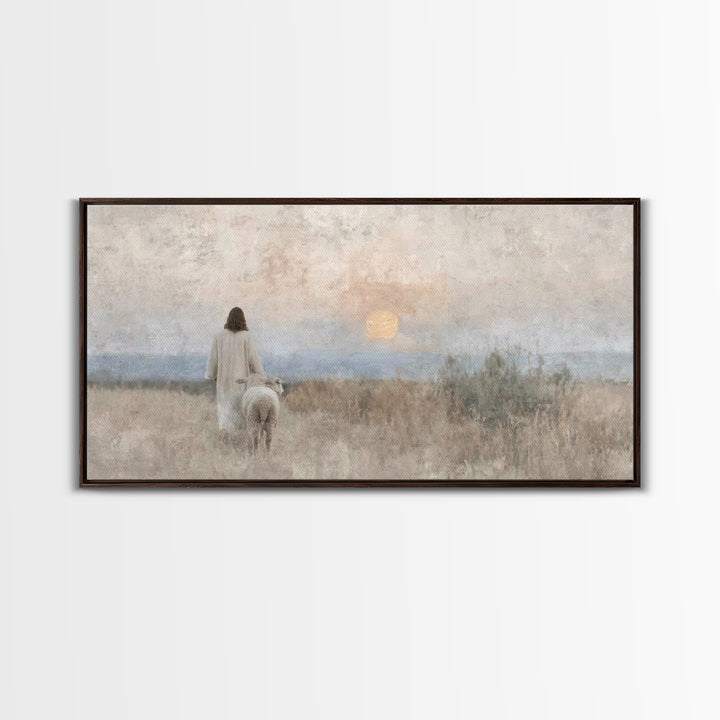 Sunset Shepherd – Framed Canvas Print – Christian Wall Art – Christian Christmas Art – Jesus Painting – Christian Art Canvas – Christian De