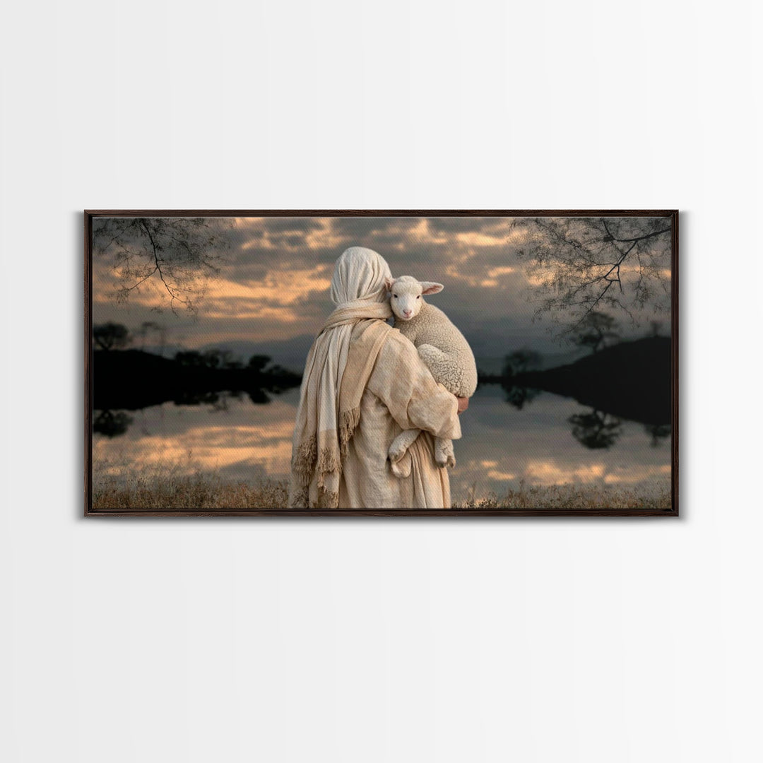 Lamb Of Comfort – Framed Canvas Print – Christian Wall Art – Jesus Painting – Christian Art Canvas – Christian Gift Ideas – Christmas Art