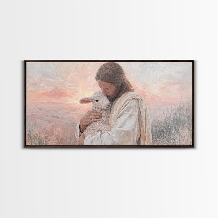 Shepherd's Embrace – Framed Canvas Print – Christian Wall Art – Jesus Painting – Christian Art Canvas – Christian Christmas Art