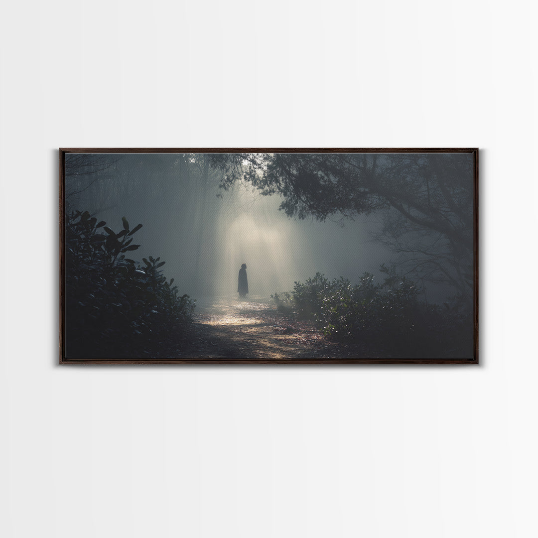 Shadowed Path – Framed Canvas Print – Moody Christian Art – Christian Wall Art – Jesus Painting – Retro Christmas Art