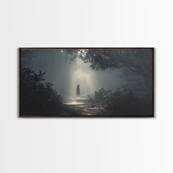 Shadowed Path – Framed Canvas Print – Moody Christian Art – Christian Wall Art – Jesus Painting – Retro Christmas Art