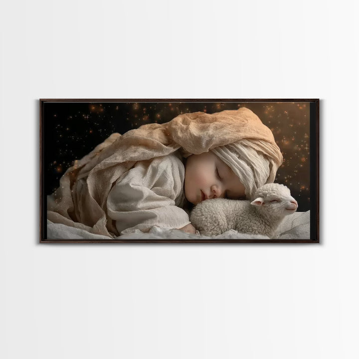 Starry Slumber – Framed Canvas Print – Christian Wall Art – Christian Art Canvas – Christian Christmas Art – Jesus Painting – Christian Dec