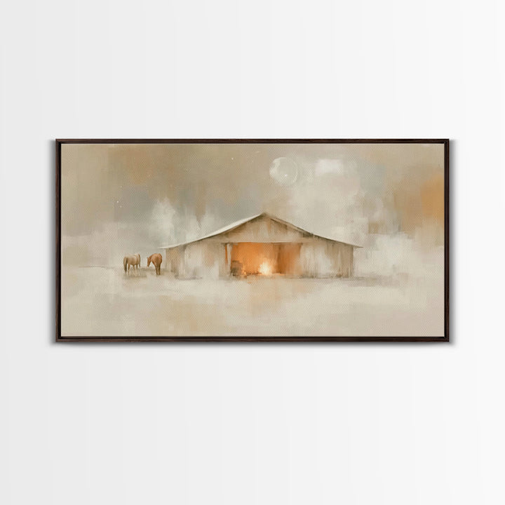 Quiet Manger – Framed Canvas Print – Christian Art Canvas – Christmas Art – Christian Wall Art – Christian Decor – Christian Christmas Art