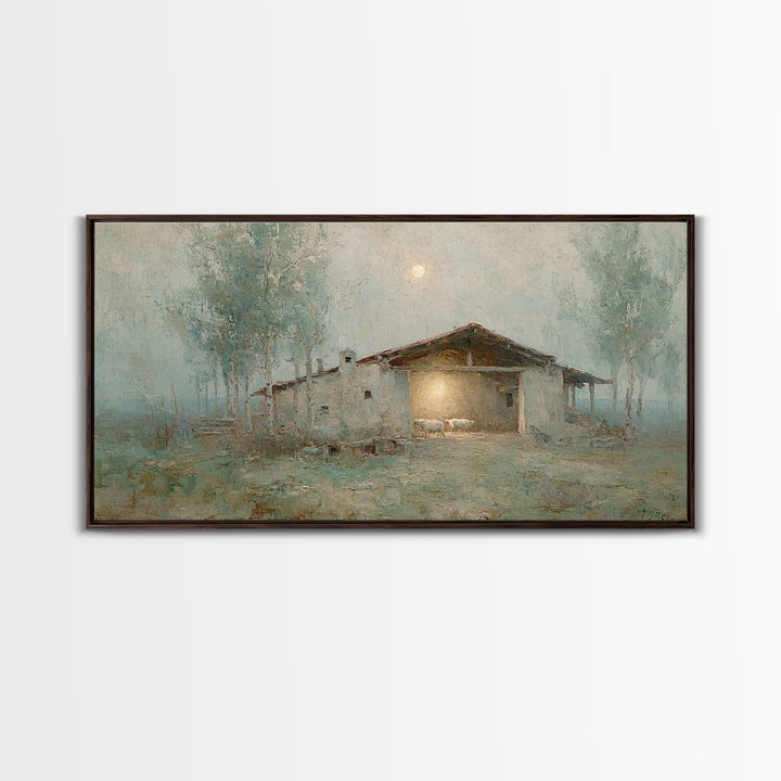 Midnight Stable – Framed Canvas Print – Christian Wall Art – Christian Decor – Christian Art Canvas – Christian Christmas Art – Christmas A