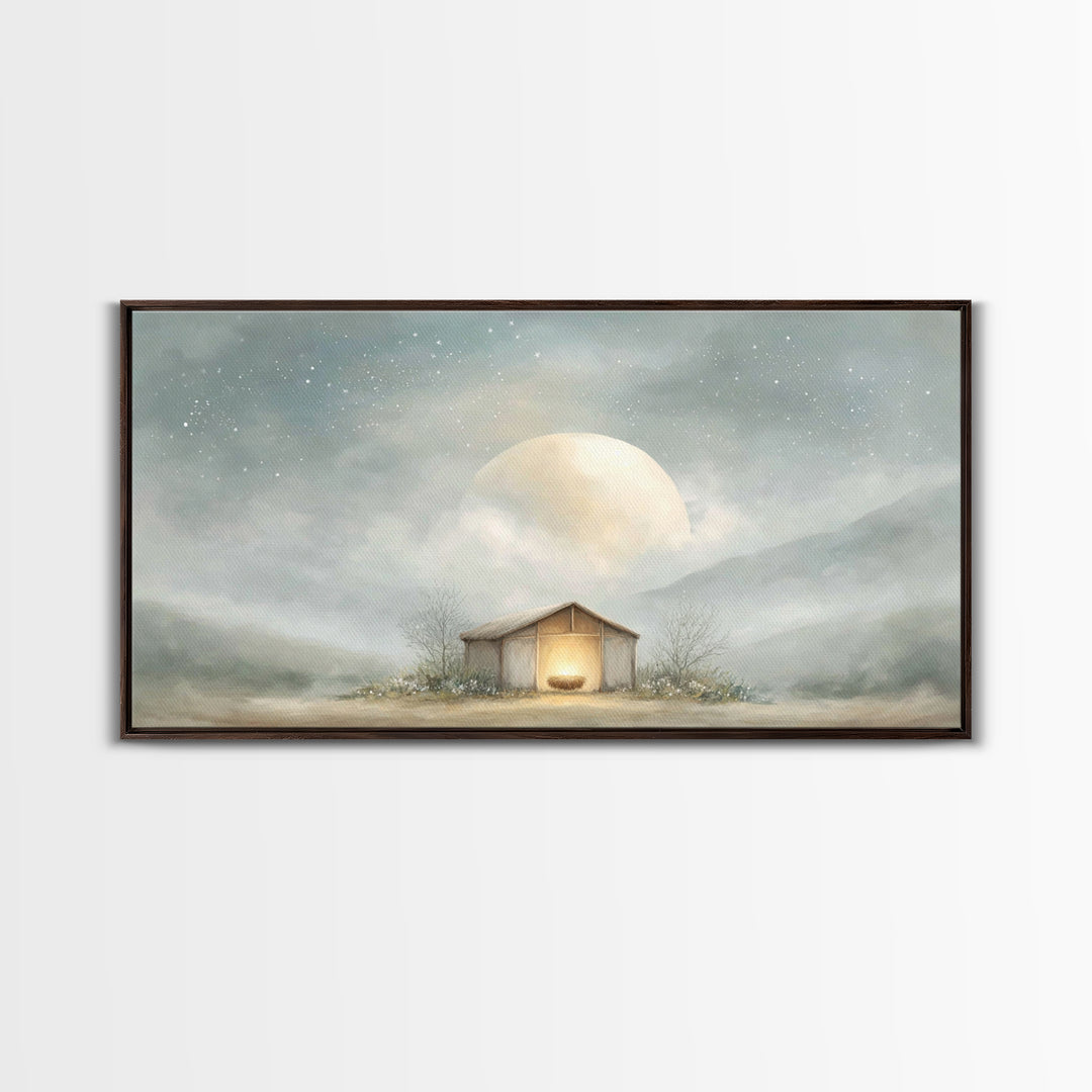 Moonlit Nativity Peace – Framed Canvas Print – Christian Wall Art – Christian Art Canvas – Christmas Art – Christian Christmas Art – Christ