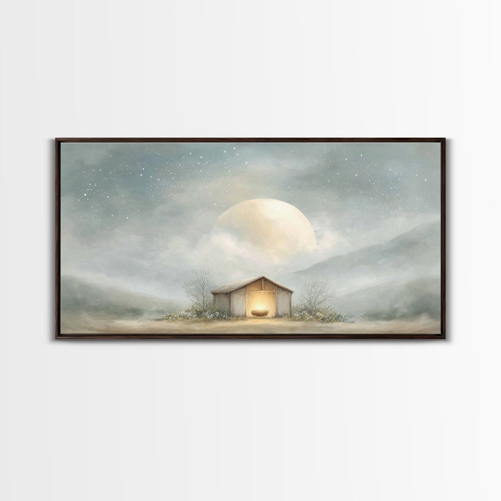Moonlit Nativity Peace – Framed Canvas Print – Christian Wall Art – Christian Art Canvas – Christmas Art – Christian Christmas Art – Christ