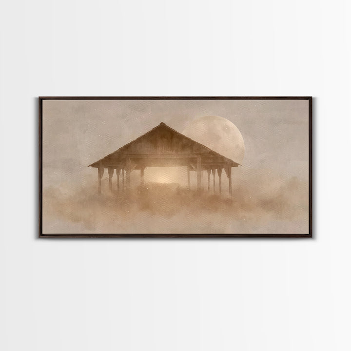 Holy Night Shelter – Framed Canvas Print – Christian Christmas Art – Christian Art Canvas – Christian Wall Art – Christmas Art – Christian