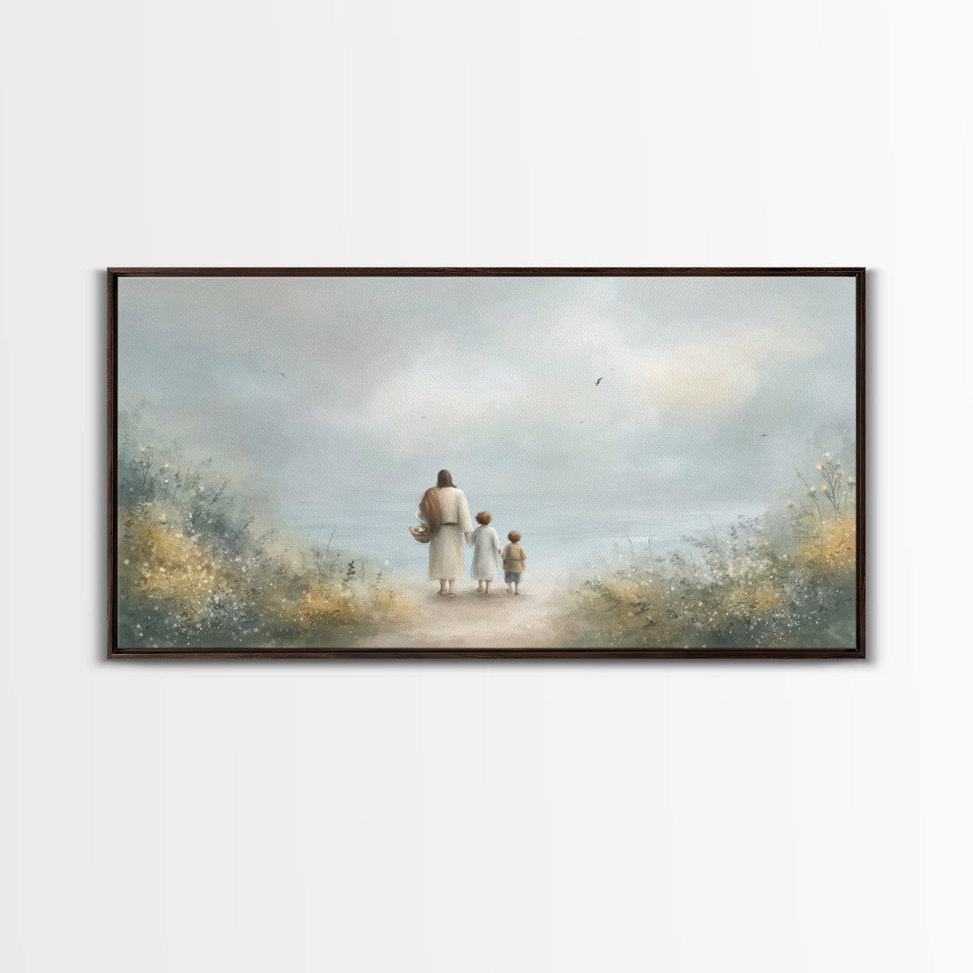Peaceful Shore Path – Framed Canvas Print – Christian Art – Christian Art Canvas – Christian Wall Art – Jesus Painting – Christian Gift