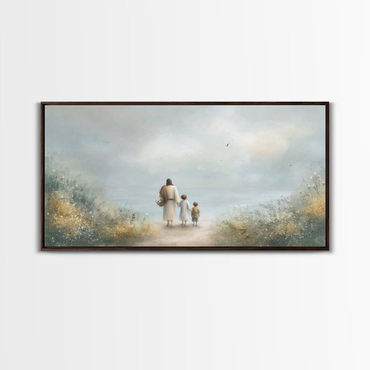Peaceful Shore Path – Framed Canvas Print – Christian Art – Christian Art Canvas – Christian Wall Art – Jesus Painting – Christian Gift