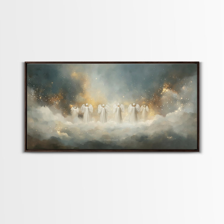 Angelic Gathering - Framed Canvas Print - Christian Art Canvas - Large Christian Art - Christian Christmas Decorations - Christian Painting