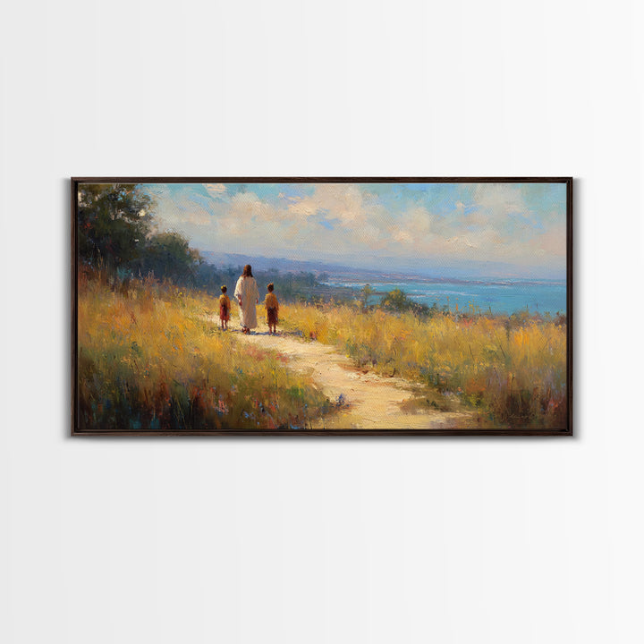 Sunlit Journey – Framed Canvas Print – Jesus Painting – Christian Wall Art – Christian Art Canvas – Christian Art – Christian Gift Ideas