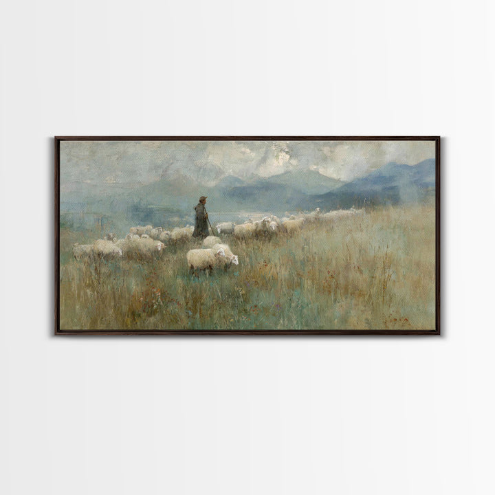 Mountain Shepherd Path – Framed Canvas Print – Christian Wall Art – Jesus Painting – Christian Art Canvas – Vintage Christian Art – Christi