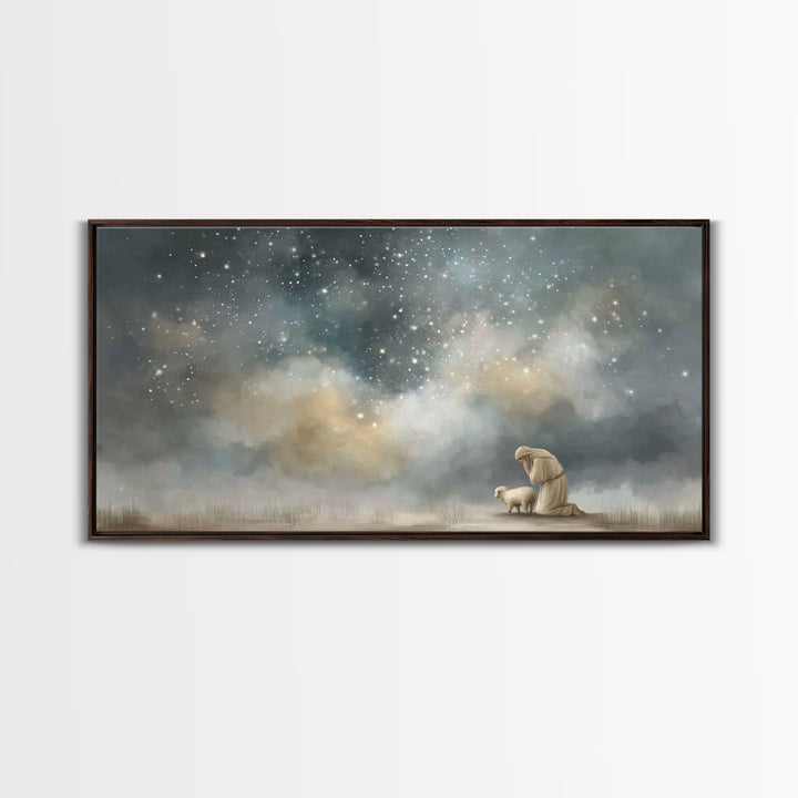 Shepherd’s Peace, Framed Canvas Print, Christian Wall Art, Christian Art Canvas, Jesus Painting, Christian Christmas Art, Christmas Art Pri