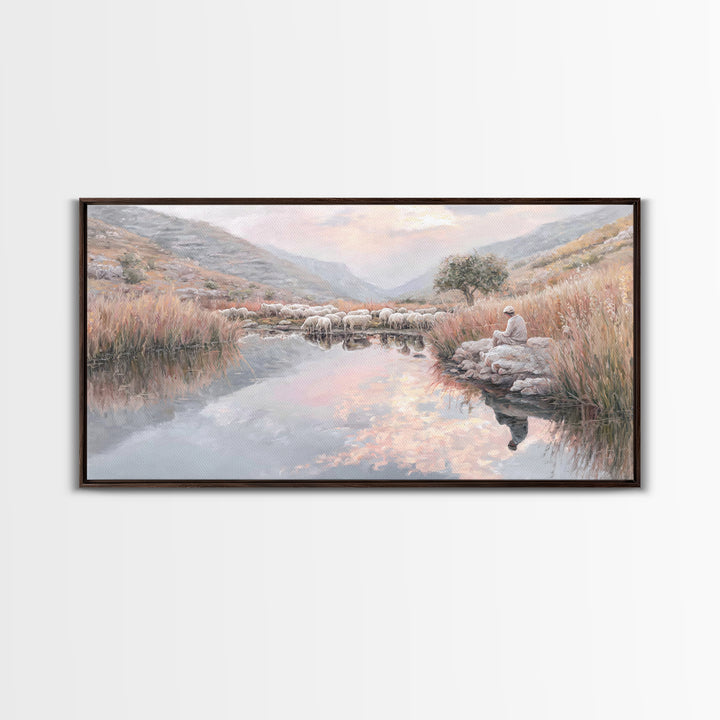 Pastoral Reverence – Framed Canvas Print – Christian Art Canvas – Christian Wall Art – Christian Christmas Art – Jesus Painting – Christmas