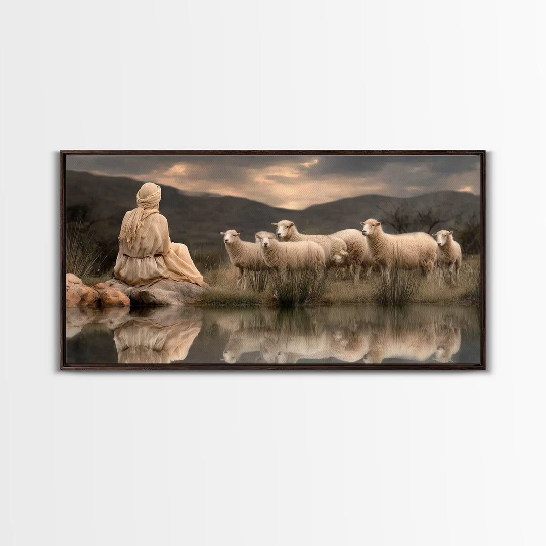 Shepherd’s Reflection – Framed Canvas Print – Christian Art Canvas – Christian Wall Art – Christian Art – Christian Painting – Christian De