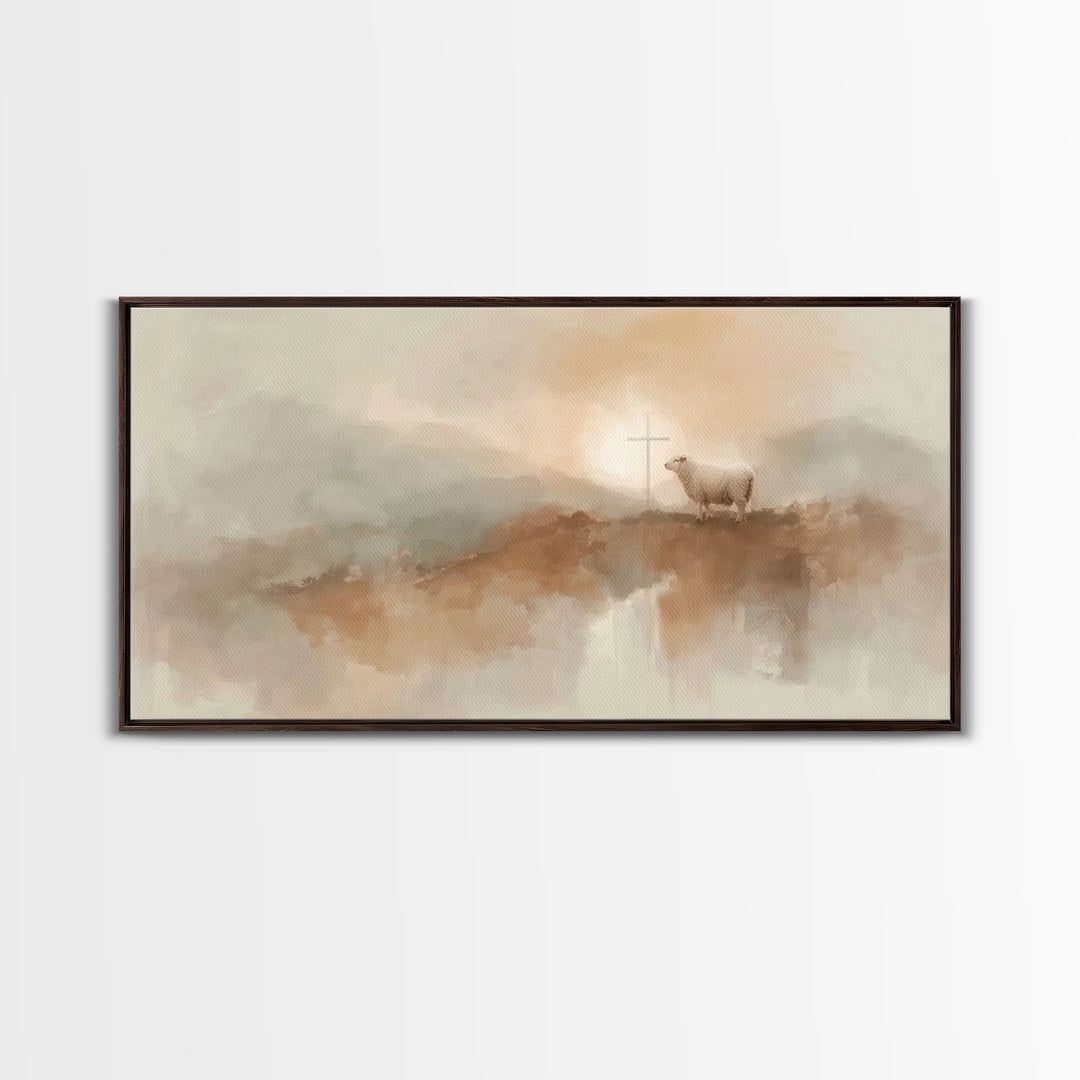 Cross On The Hill | Framed Canvas Print | Christian Art Canvas | Christian Wall Art | Christian Art Painting | Christian Decor | Christian