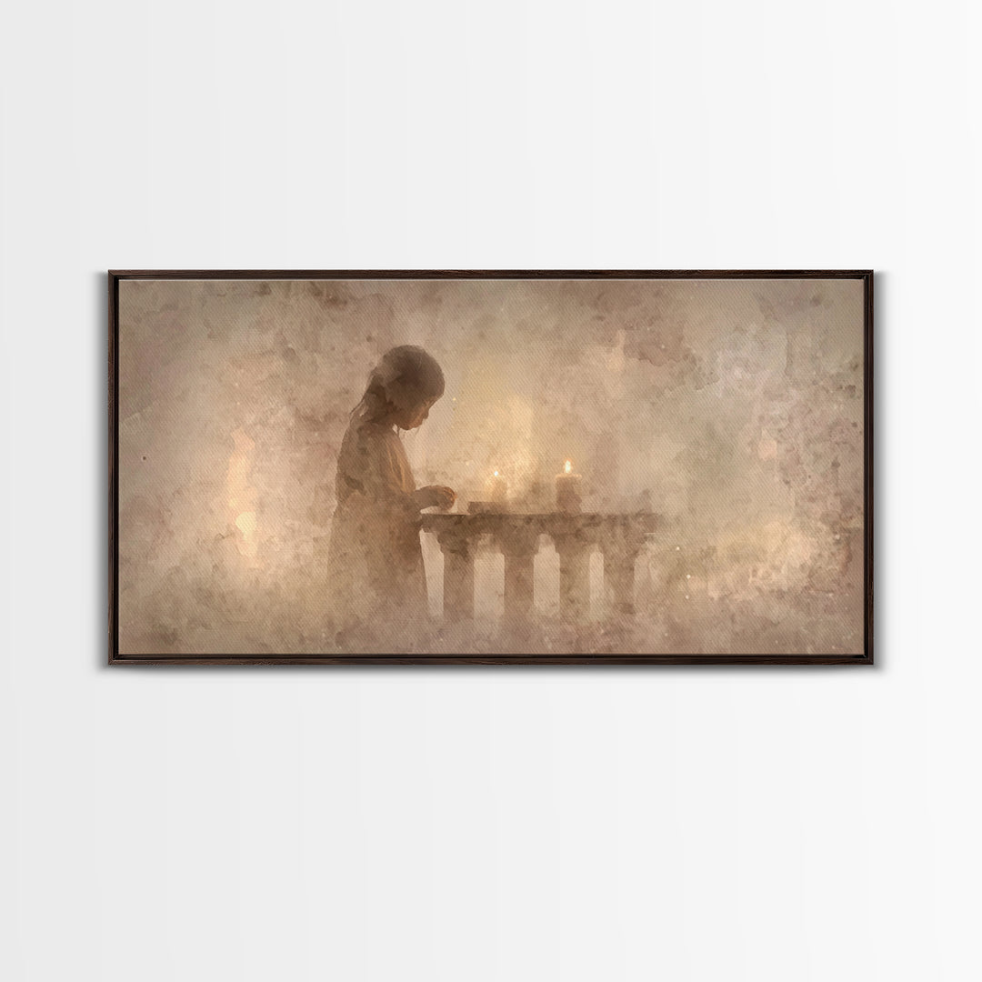 Soft Prayer Light - Framed Canvas Print - Subtle Christian Art - Christian Wall Art - Christmas Art Prints - Christian Decoration - Modern