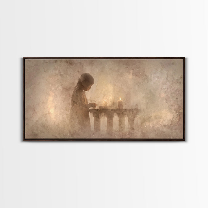 Soft Prayer Light - Framed Canvas Print - Subtle Christian Art - Christian Wall Art - Christmas Art Prints - Christian Decoration - Modern