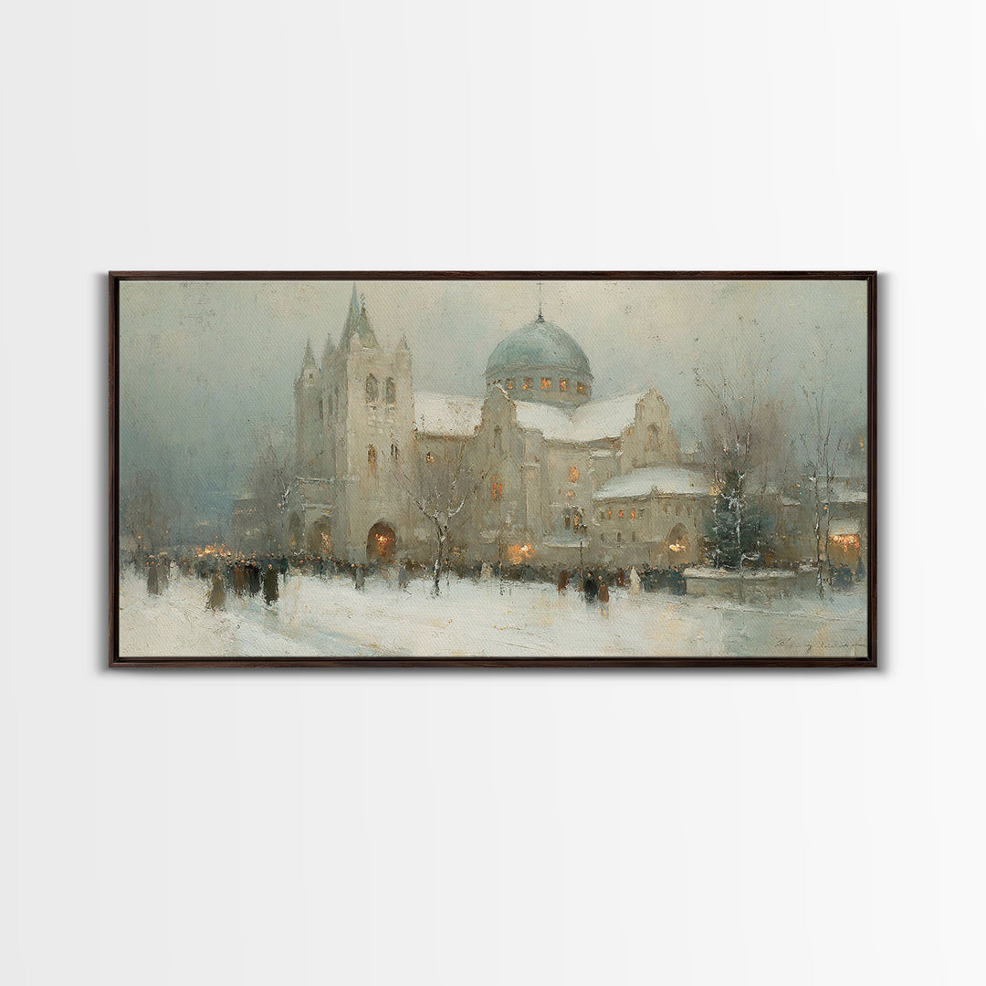 Winter Chapel Peace – Framed Canvas Print – Christian Wall Art – Christmas Art Work – Christian Christmas Art – Framed Christmas Wall Art –