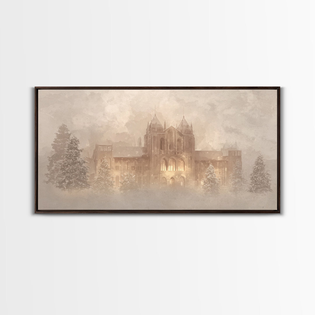 Sanctuary In Snow – Framed Canvas Print – Christian Wall Art – Vintage Christmas Art – Christian Art Canvas – Christmas Wall Art – Christia