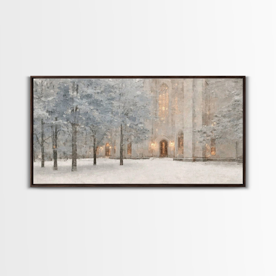 Evening Chapel Glow – Framed Canvas Print – Christian Wall Art – Christian Art Canvas – Subtle Christian Art – Christmas Art Prints – Chris