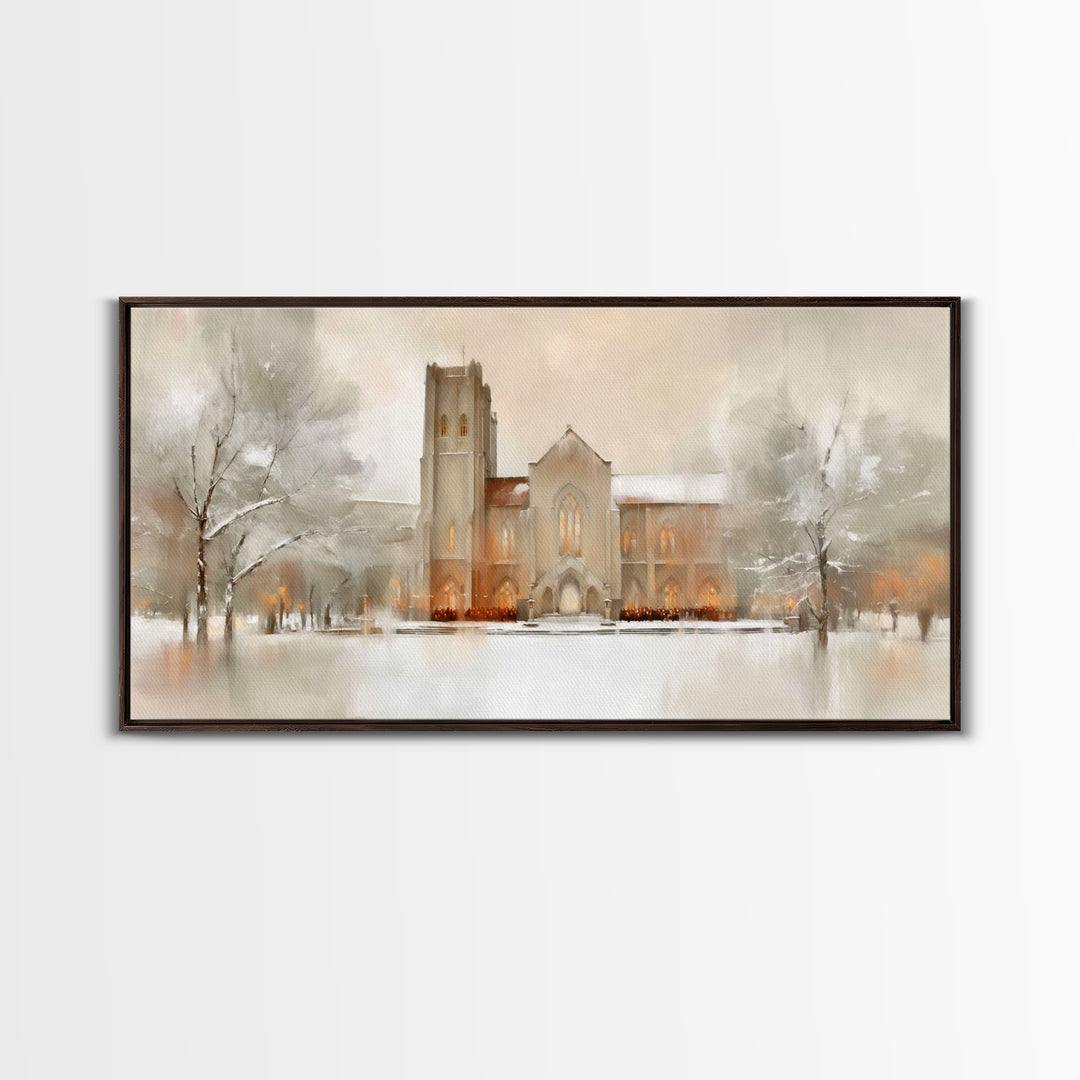 Snowbound Chapel Light | Framed Canvas Print | Christian Art Canvas | Christian Wall Art | Modern Christian Art | Christmas Wall Art | Chri