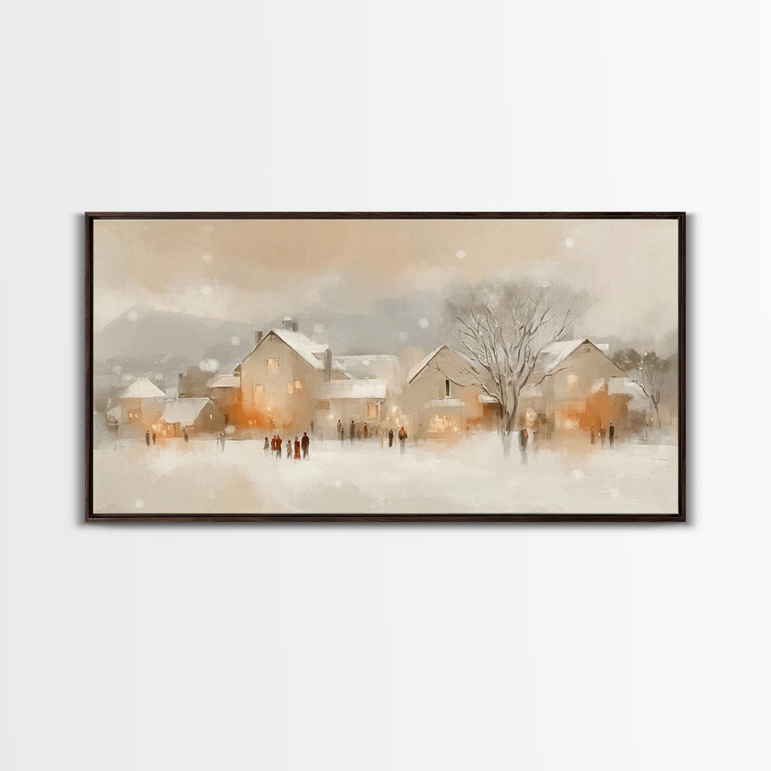 Warm Winter Village – Framed Canvas Print – Christian Christmas Art – Christmas Art Prints – Christian Wall Art – Festive Christian Decor –