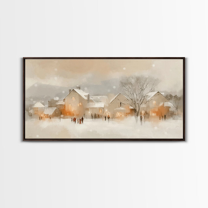 Warm Winter Village – Framed Canvas Print – Christian Christmas Art – Christmas Art Prints – Christian Wall Art – Festive Christian Decor –