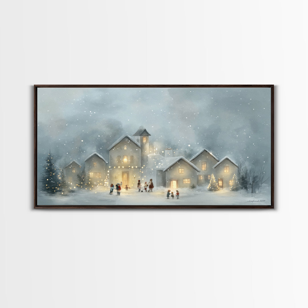 Bethlehem Village Glow – Framed Canvas Print – Christian Christmas Art – Christian Art Canvas – Christmas Canvas Wall Art – Christian Decor